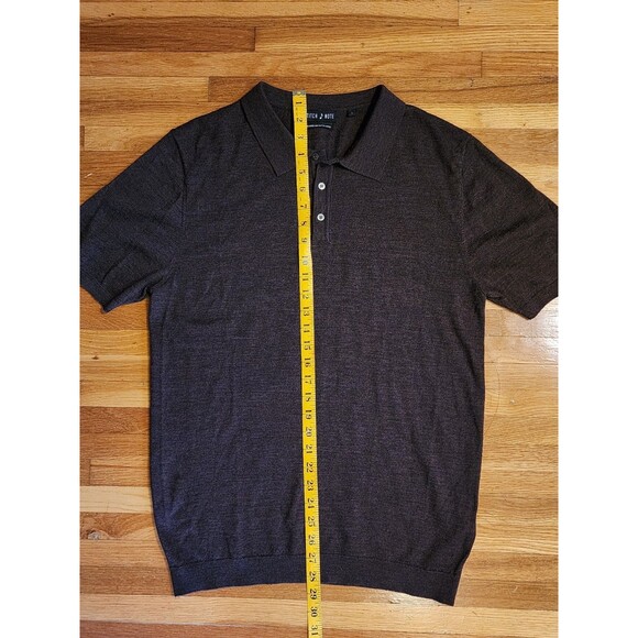 Stitch Note L Merino Wool Polo Sweater Brown Quiet Luxury Grandpa Core Short - Picture 7 of 9